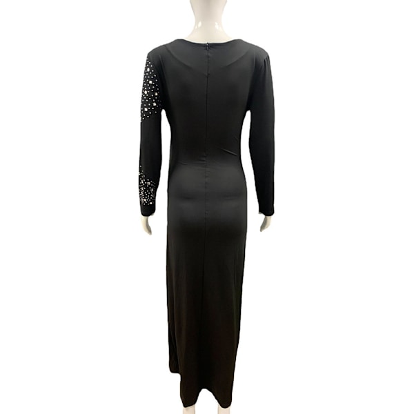 Maternity Langærmet V-hals Rhinestone Faux Wrap Maxi Kjole(Sort-XL)