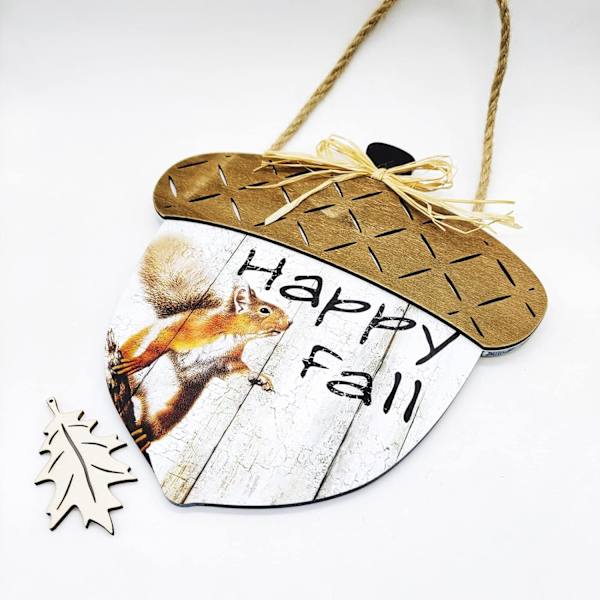 Happy Fall Skilt Træ Efterår Høst Ornamenter Veranda Forreste Dør Th
