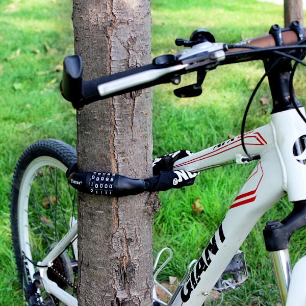 Kode Cykelkædelås (14 farver) Cykellås Cykellås Kædelås med 5-cifret kodeord til cykel, dør, port (sort)