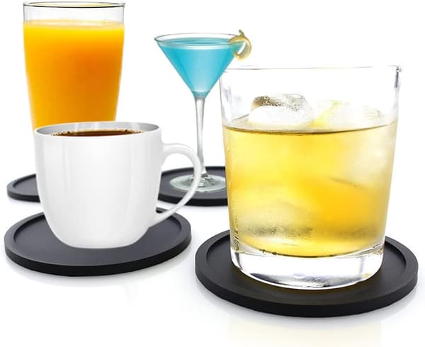 Pakke med Sorte Silikon Underkopper, Runde Drikkeunderkopper, Skridsikre Sorte Runde Underkopper til Kaffe, Øl, Vin, Glas, Hjem