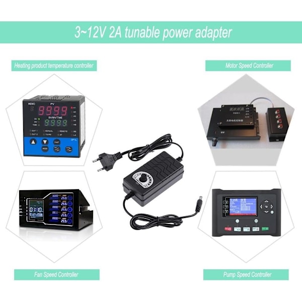 AC til DC Adapter 3-12V 2A Justerbar Strømforsyning Adapter til Lys/Temperatur/Hastighedsjustering Motorhastighedsregulator