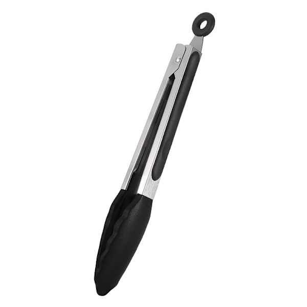 Svart kjøkkentong, Premium silikon BPA-fri non-stick rustfritt stål BBQ matlaging grilling låsing mat tang, 9-tommers