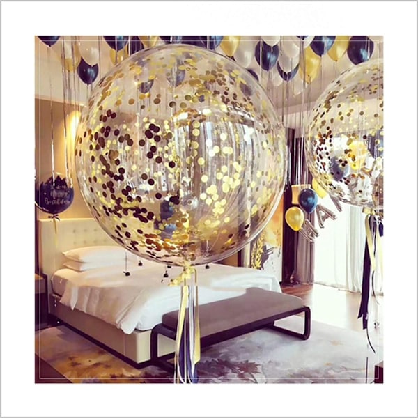 36 tommer kæmpe konfettiballoner, kæmpe latexballon med guldkonfetti (premium heliumkvalitet) Pkg/6 latex glitterballoner til fest/ fødselsdage/bryllup