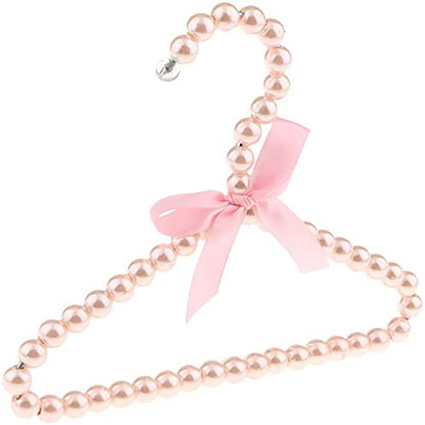 Set med 5 barnklädhängare i konstgjord pärla med rosa bandrosett