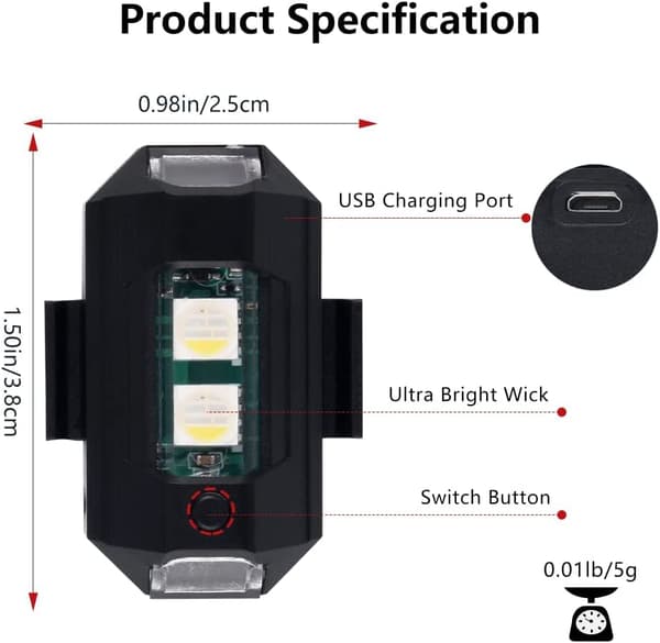 4 stk. LED Drone Strobe Lights Veicle Anti-Collision Strobe Light