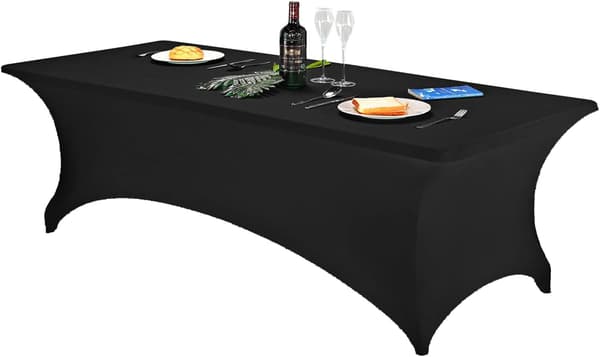 Spandex bordsdukar 8ft, monterad bordsduk för 8ft rektangulära bord (8ft, svart)