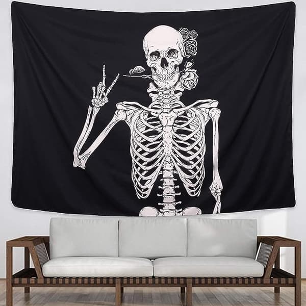 Rock and Roll Skull Tapestries, Funny Skull Human Skeleton Tapest