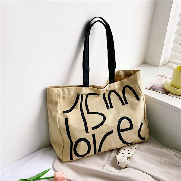 Stor bomullsskulderveske i lerret, handlepose i lerret, uformell crossbody-veske, 1 stk. - khakifarget