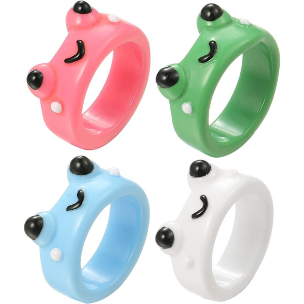 4 stk. Frose ringer for kvinner, Smiley face Evil eye ring Resin fargerik dyr Finge