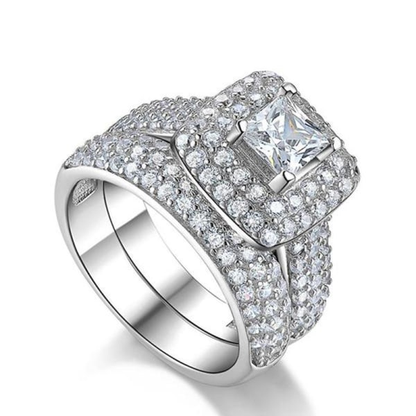 Full diamant mikro-set prinsessa diamantring kvinnlig mode lyx