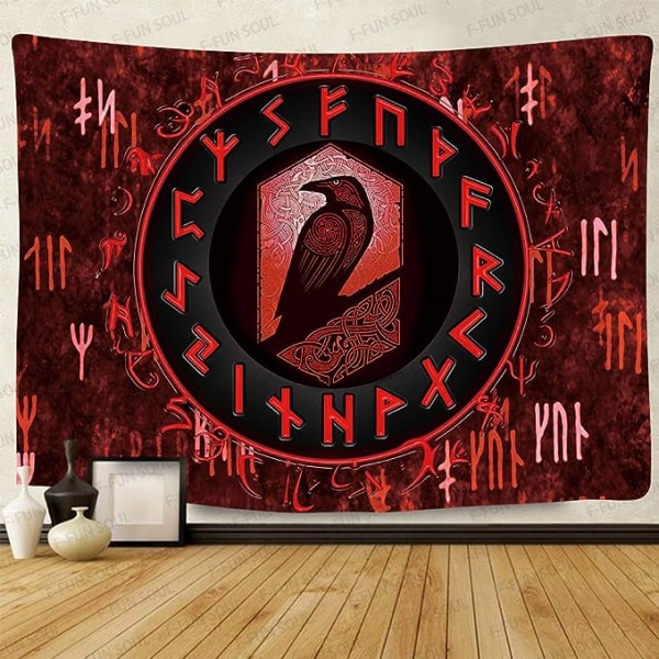 Norse Viking Tapestry Red Raven Meditation Runes Estetiska Tapes