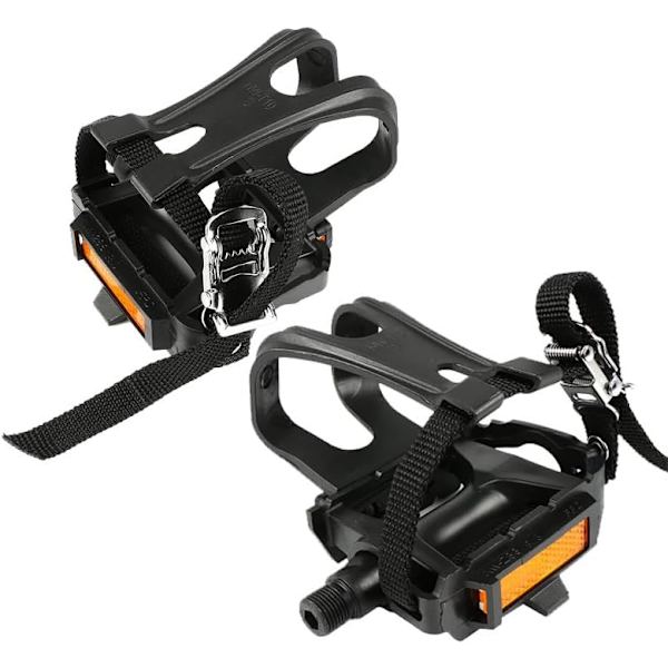 1 par cykelpedaler med tåclips og stropper, brugt til fitnesscykler