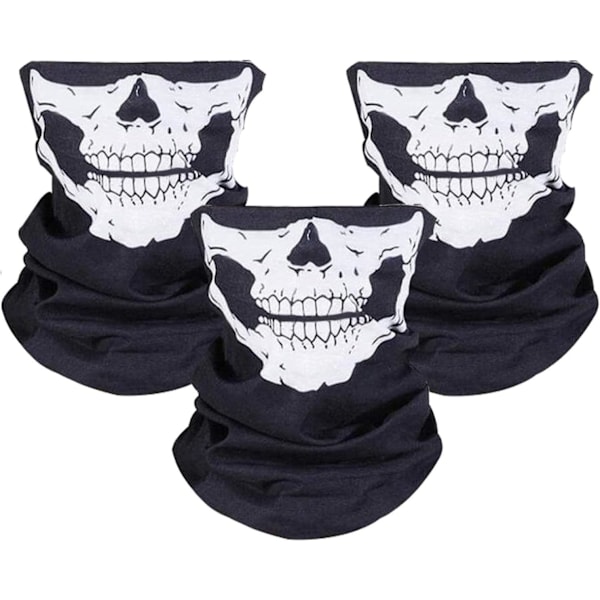 Set med 3 sömlösa nackskydd för motorcykel, cykel, vandring, skidåkning, Halloween (vit och svart)
