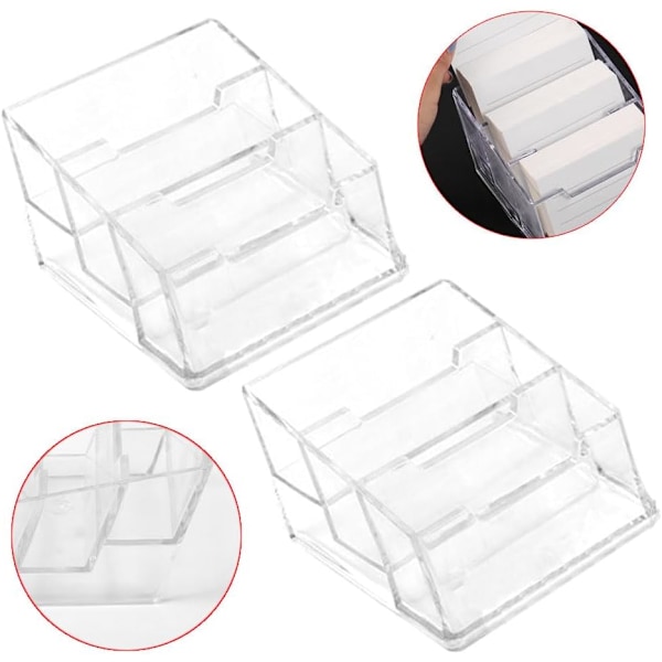Sätt Business Card Holder Skrivbords Business Card Stativ Akryl Business Card Display Holder med 3 Fack Business Card Display Stativ