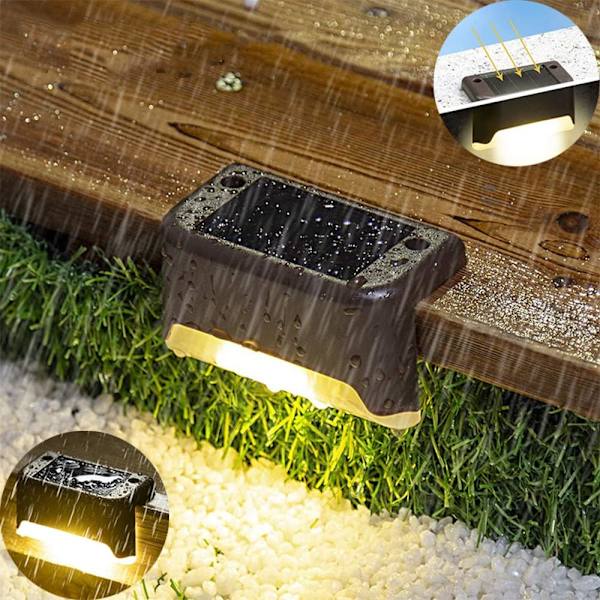 4 stk. LED solcelle trappe lys have solcelle dæklampe have dæklys udendørs vandtæt udvendig væg hegn landskab til terrasse