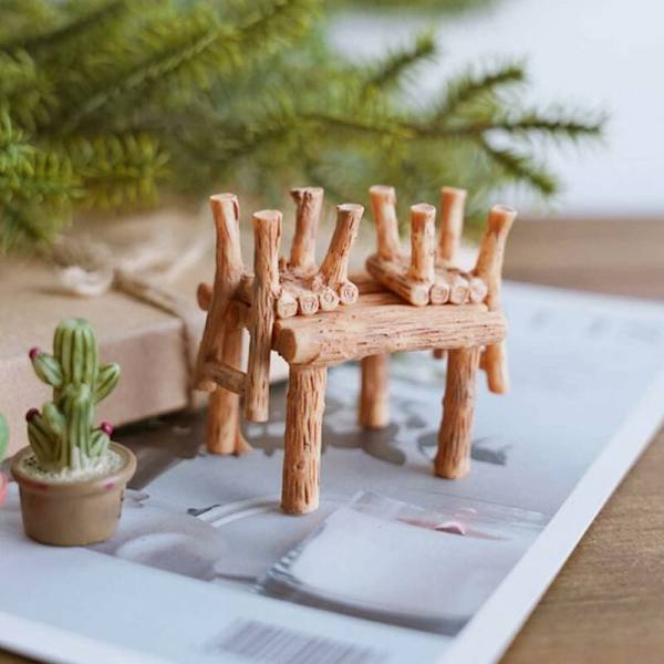 Søt miniatyr bord og stol sett harpiks eventyrhage møbler ornament mikro landskap dekor