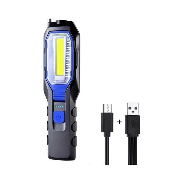 Genopladelig LED-arbejdslampe, kraftig genopladelig LED-bærbar arbejdslampe USB-magnetlampe 2800mAh COB-batteri, krog og opladningskabel