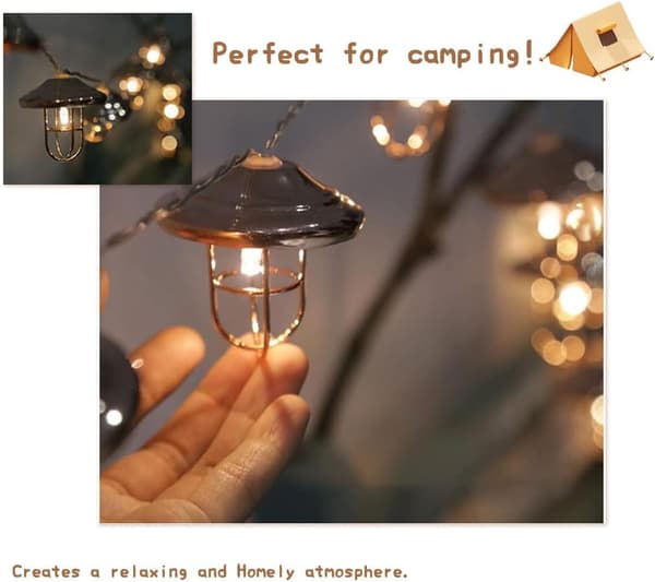 LED-lys til camping, campinglys, teltlys, 10 pærer, længde 2 m, LED