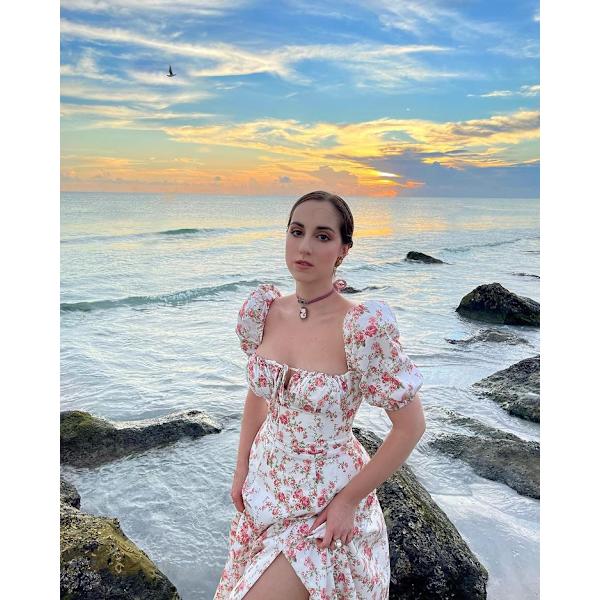 Kvinde Puff Sleeve Floral Maxi Kjole Firkantet Hals Boho Rygløs B