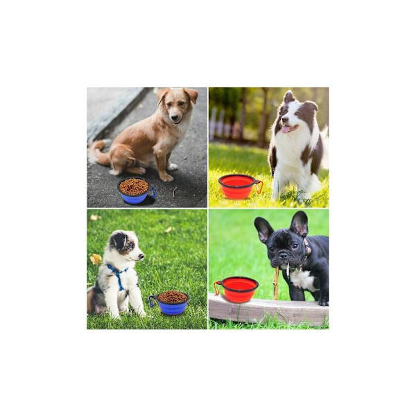 2-pak bærbar hundematbolle, sammenleggbar hundematbolle, reiseskål for hunder og katter, 350 ml, blå og rød