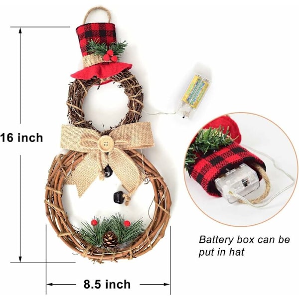 Julkrans med hatt och rosett i form av snögubbe