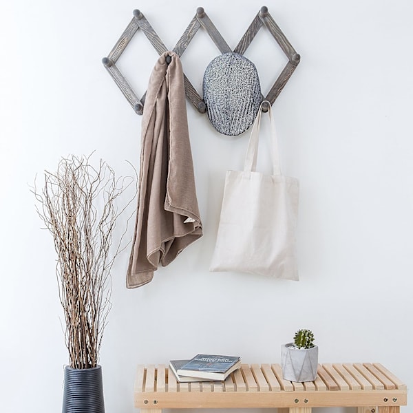 10 Rusty Gray Wood Retractable Accordion Nail Hangers