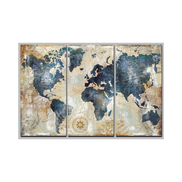 Printed Non-woven Canvas Världskarta 3 delar Målning Bild Väggdekor Bild 3