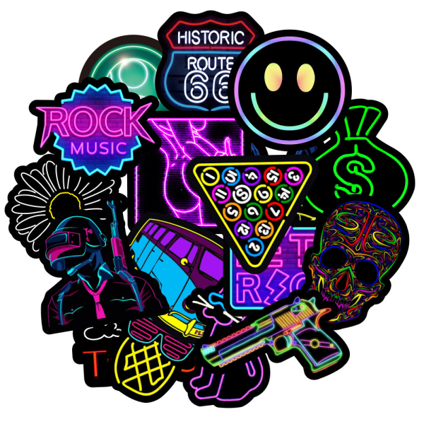 50 stk Neon Style Stickers Decals, Cool Neon Light Stickers til Børn Teenagere Voksne