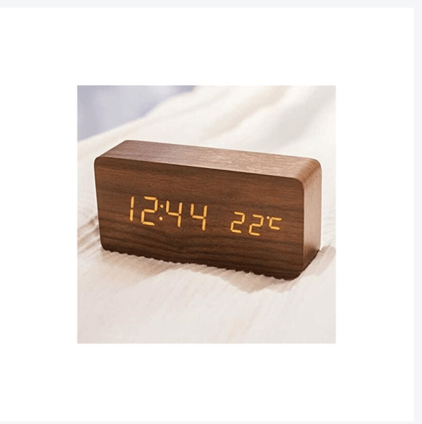 Modern väckarklocka i trä - LED digital väckarklocka skrivbord