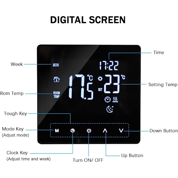 WiFi Smart Termostat Temperaturregulator til Vandvarme LCD Display Touch Screen Uge Programmerbar App Kontrol
