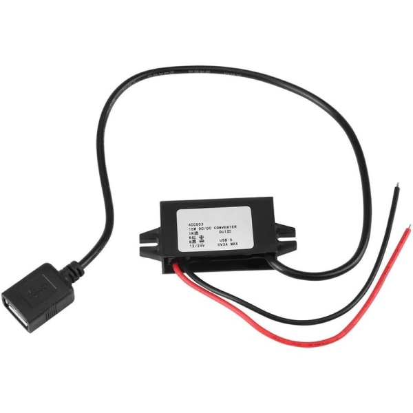 DC-DC 12V/24V til USB 5V 3A Trinn Ned Adapter Konverter Vanntett Konverter Kabel