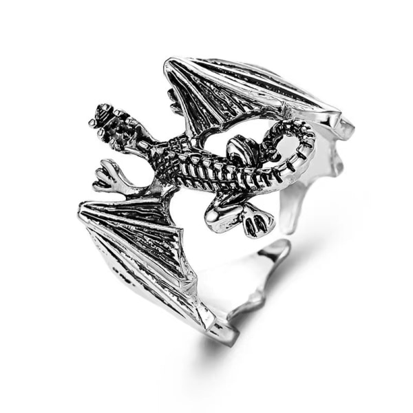 Kreativ gotisk Halloween-ring med åben vinge Retro ornamentring Drageringe, unise