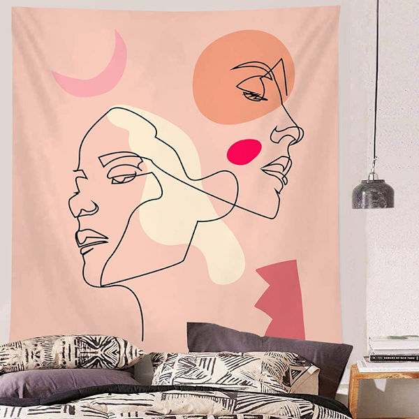 Abstrakt kvinnligt ansikte gobeläng rosa minimalism medeltida gobeläng w