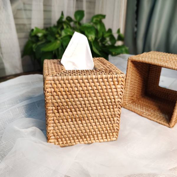 Rattan Servettbehållare Kvadratisk, Handvävd Korg Servetthållare,