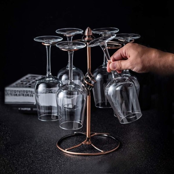 Vinglasstativ, Vinglasstativ til bordplade, Elegant Vinglasstativ til bordplade/Vinglasstativ, med 6 kroge, Køkken Glastilbehør, til opbevaring af familiebar, Bronze