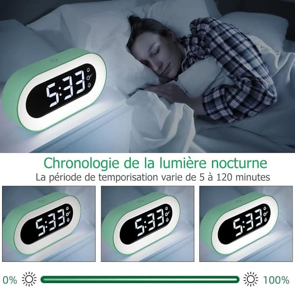 LED digital vekkerklokke med dimmemodus og slumrefunksjon USB