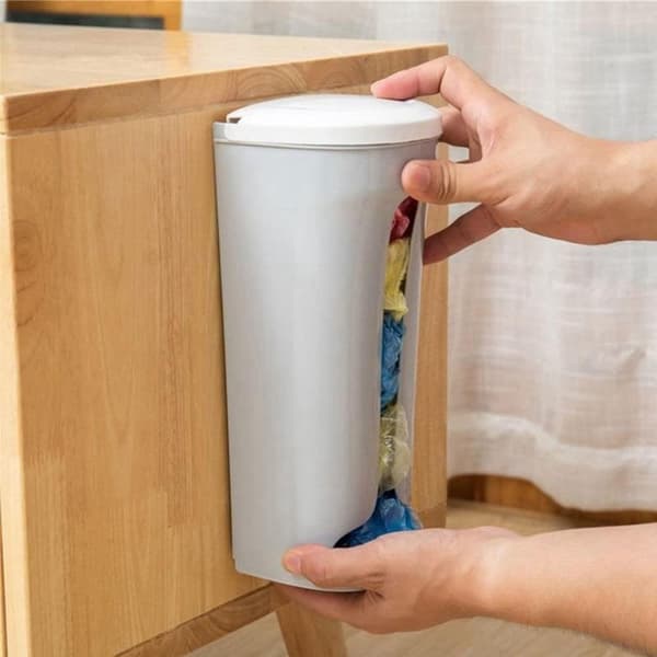 Vit plastpåshållare, väggmonterad förvaringsorganisatör behållare