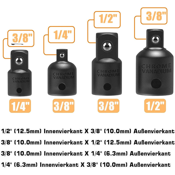 7 stk. Sockeladapter 1/2 3/8 1/4 Hex Drill Bits Adaptersett Nøkkelmutter Reduser Sockeladapter Konverter Skralle Nøkler Bits