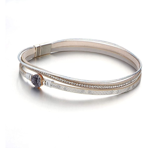 Läderomslag Armband För Kvinnor. Boho Leopard Flerskikts Kristall