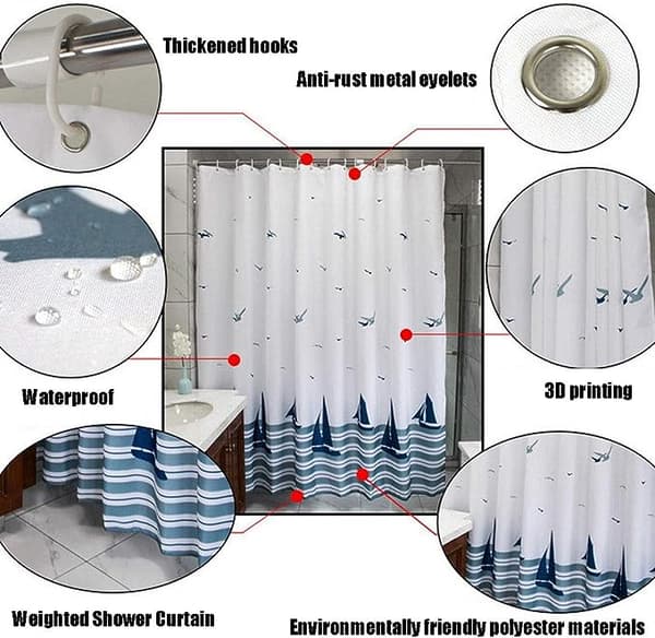 Duschdraperi med plastkrokar 100 % polyester vattentät mögel