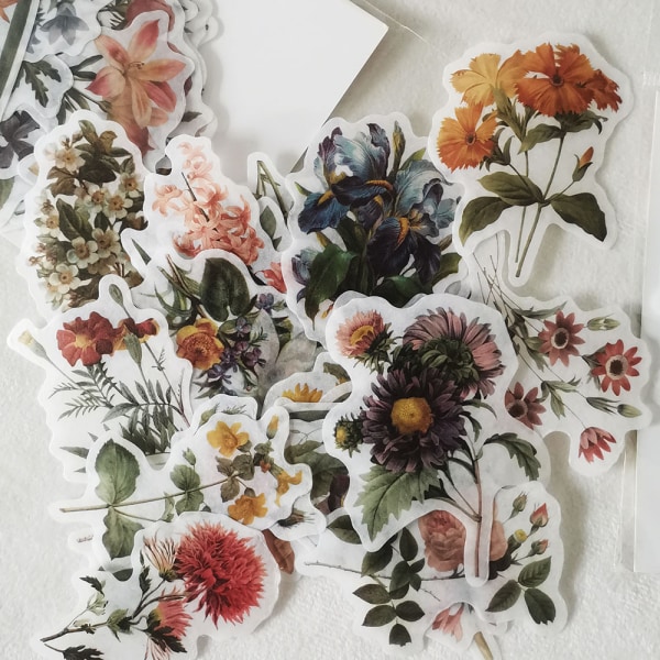 53 klistremerker Scrapbooking klistremerker, DIY dekorative vintage blomster plantesett Stick