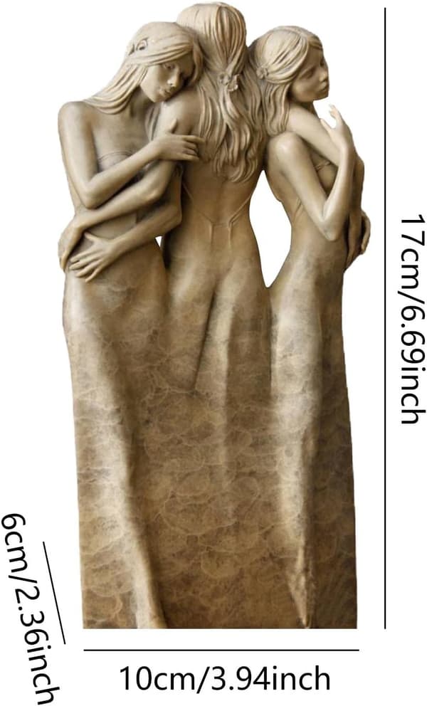 Håndmalet skulpturfigur, figur af tre søstre af M