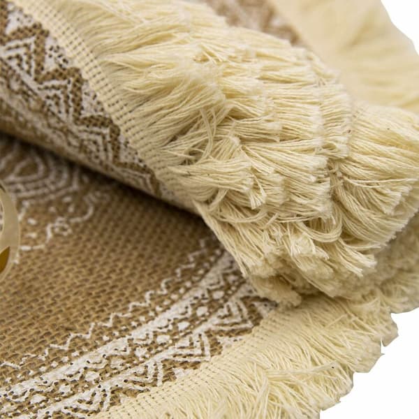 Spisebordsett med 4 runde duskebrikker Boho tallerkenbrikker