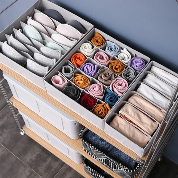 3-Piece Underwear Storage Box for Underwear, Bra, Socks (Gray)