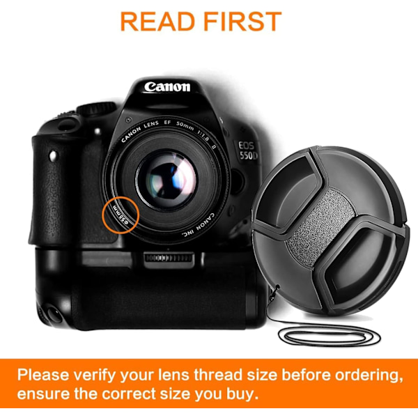 Linsedeksel, Linsedeksel, Linsebeskyttelse, 58 mm Linsedeksel 2-pakning Snap-on for Frontkameraobjektiver for Canon, Sony og andre merker Senterklemdeksel