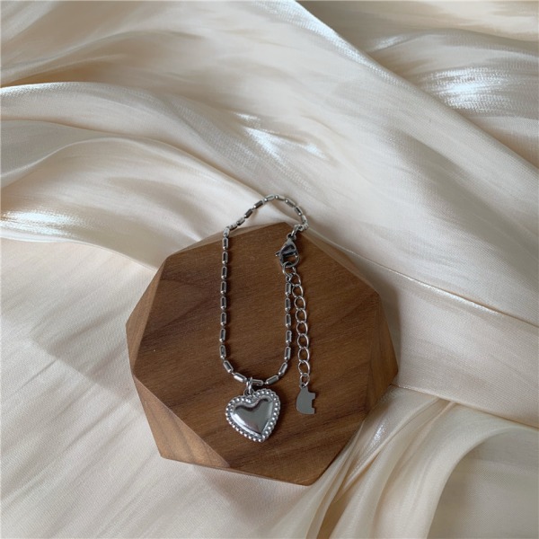 Silver Heart Bead Linked Charm Armband Dam Flickor Smycken Gi