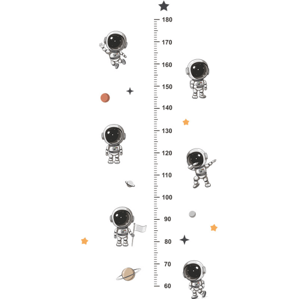 Tecknad Astronaut Kids höjdmätningsdekal för barnrum N