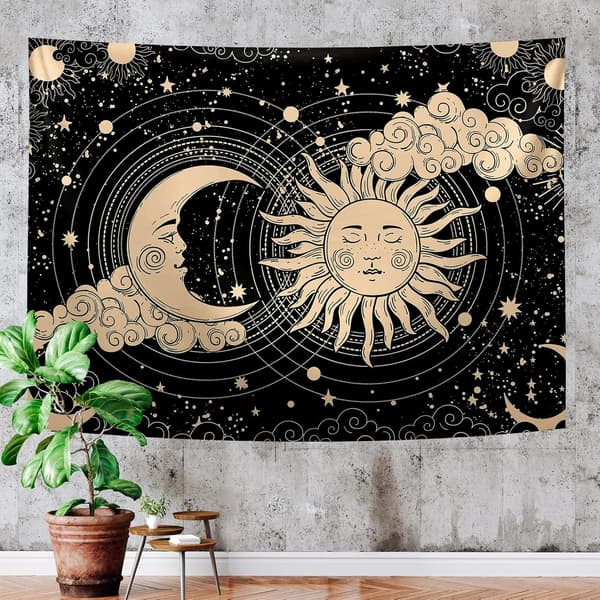 Sol och måne gobeläng estetik Sol och måne gobeläng Svart mörk