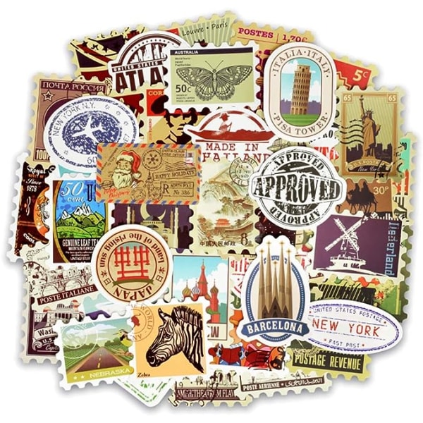 Vinyl Vintage Stamp Stickers Retro Travel Stickers 50 st Resväska Sticker Pack