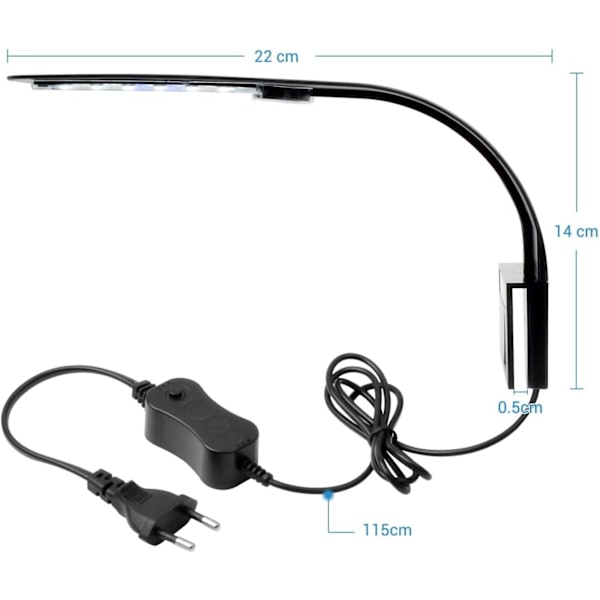 Ultratunn LED-lampa för små akvarier, miniklämlampa för akvarier med 24 vita och blå LED-lampor för 30-40 cm fiskakvarium, 10 W (svart)